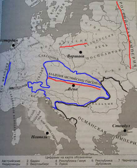 Работа с картой. Международные отношения в Европе во второй половине XVIII века.